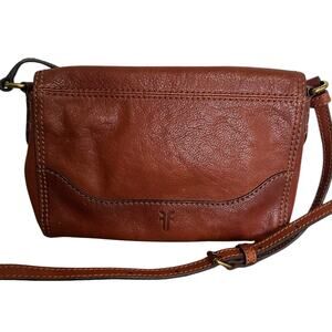 FRYE Crossbody Leather Purse Melissa Brown Double Zip Fold Over Flap
